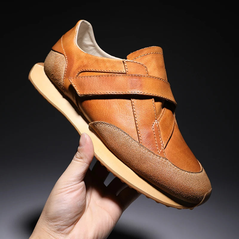 Handrafted Men's Forrest Gump Shoes Retro Casual Shoes Calf Leather Mens' Sneakers Hook /Loop Magic Shoes Can Take You Anywhere