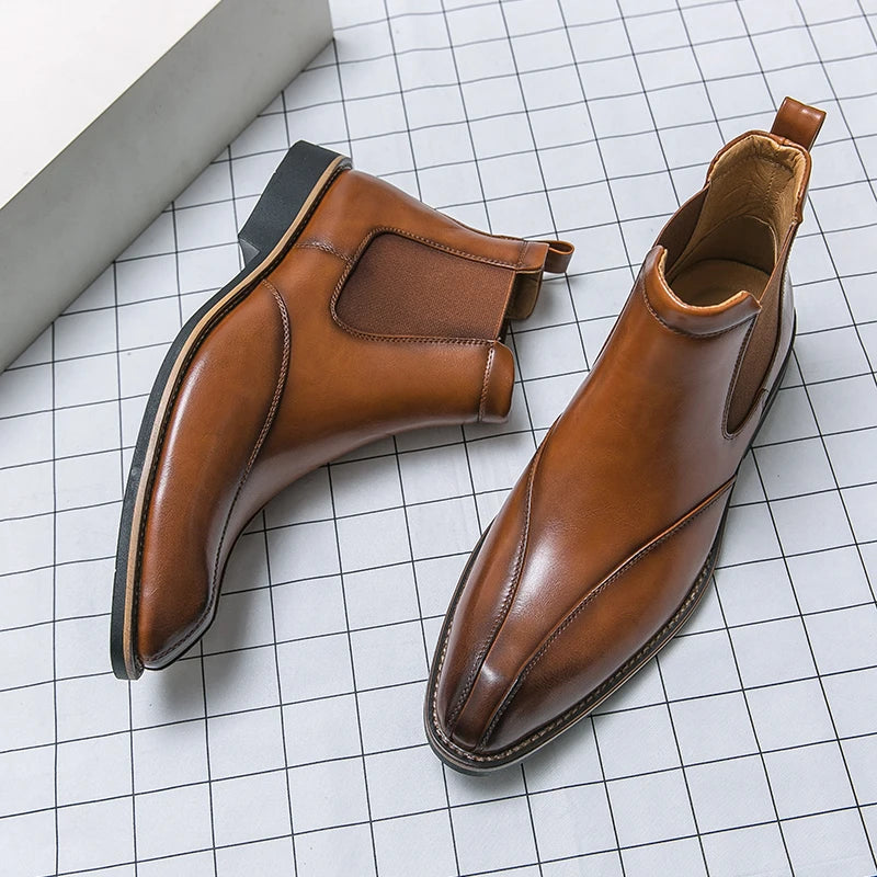 Men's high top leather boots anti slip outdoor leisure motorcycle men's shoes