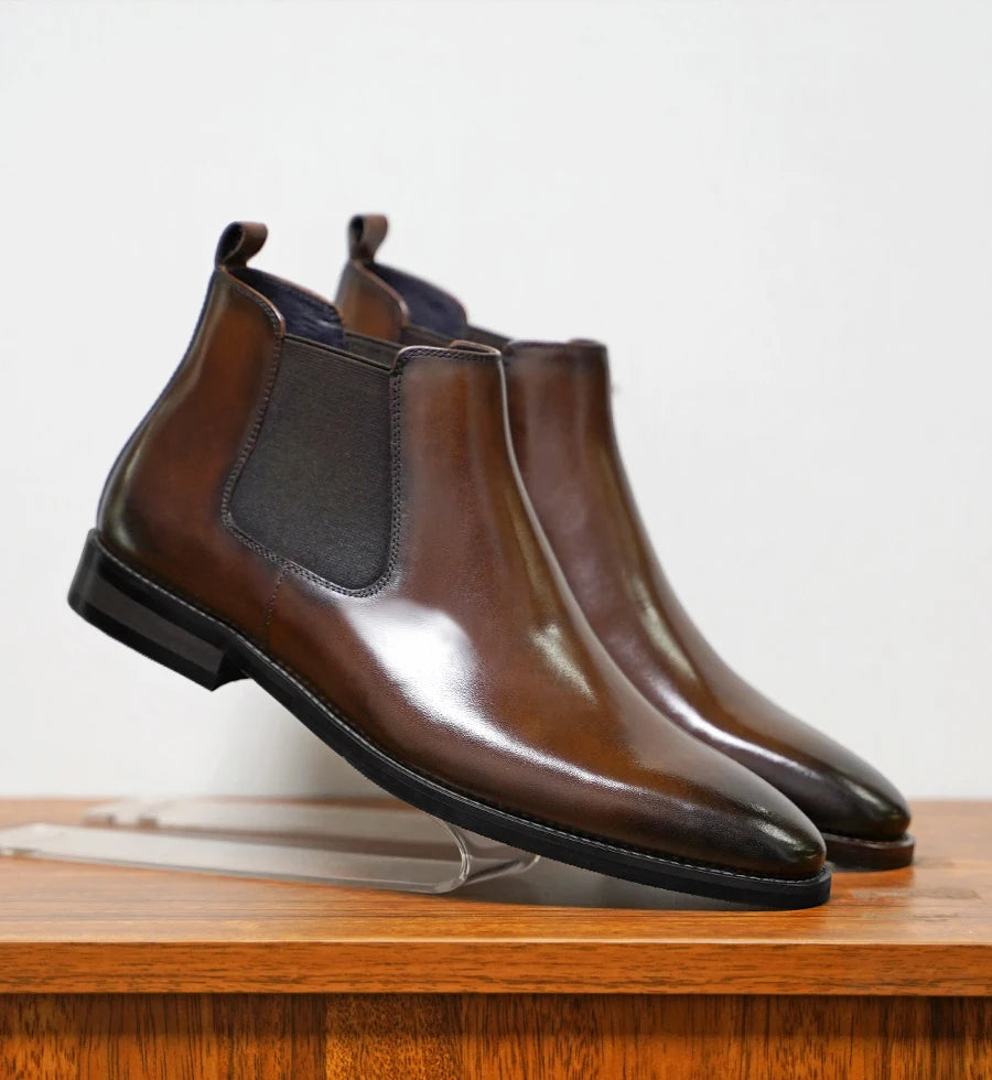 New Chelsea Boots Men Shoes PU Brown Fashion Versatile Business Casual British Style Street Party Wear Classic Dress Ankle Boots