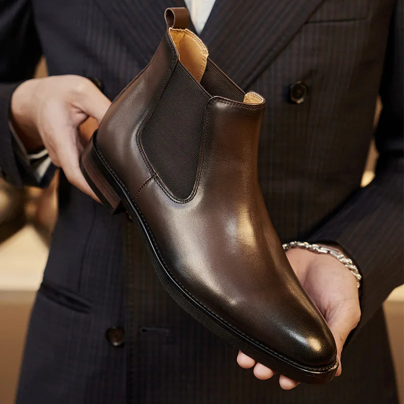 Retro Elegant Mens Chelsea Boots Luxury Genuine Leather Handmade Comfortable Quality British Style Ankle Wedding Party Shoes Man