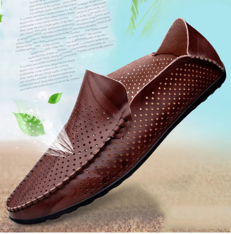Summer Genuine Leather Shoes Men Comfortable Mesh Men Loafers Casual Shoes Men Flats Hot Sale Driving Shoes Moccasins Plus Size