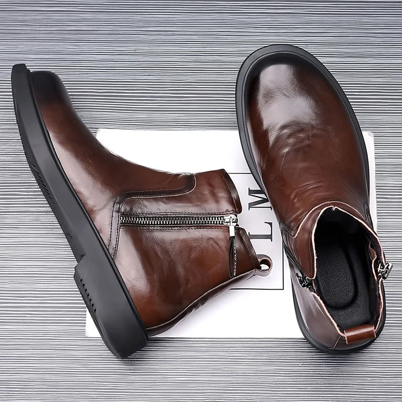 men fashion wedding party dress chelsea boots black brown original leather shoes cowboy autumn winter boot platform ankle botas