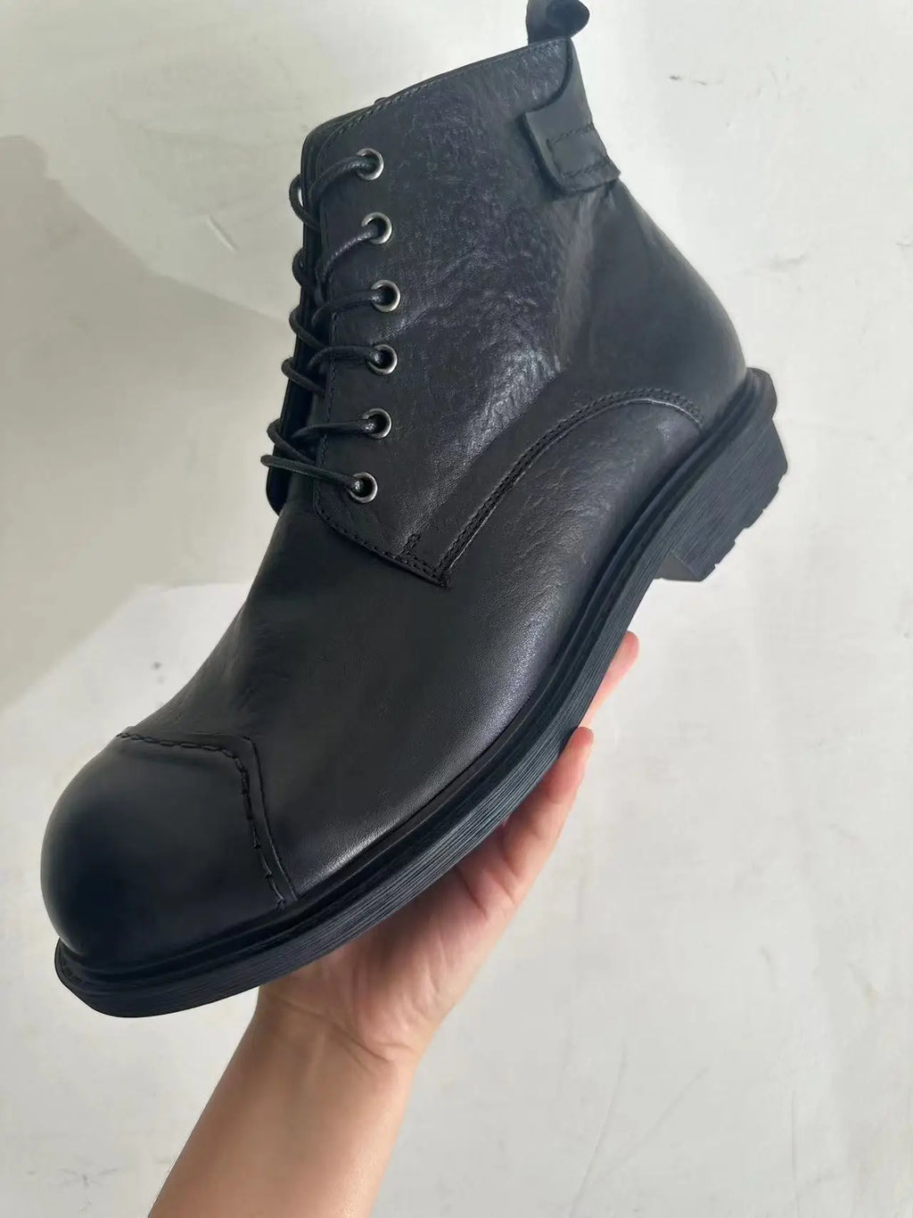 Vintage Business Mens Boots Luxury Genuine Cow Leather Spring Work Shoes 2025 New Style Full Grain Leather Round Toe Ankle Boots