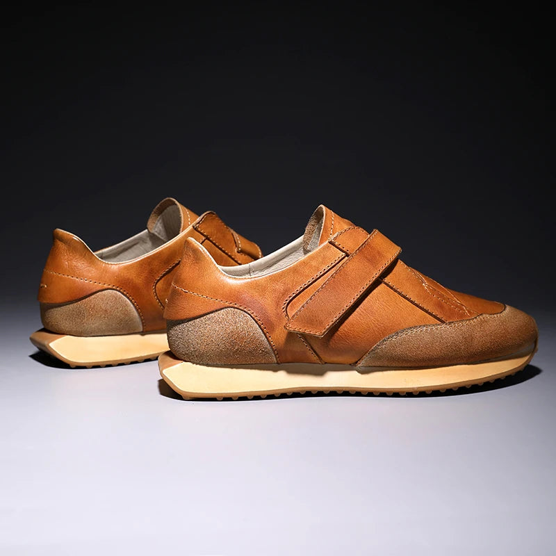 Handrafted Men's Forrest Gump Shoes Retro Casual Shoes Calf Leather Mens' Sneakers Hook /Loop Magic Shoes Can Take You Anywhere