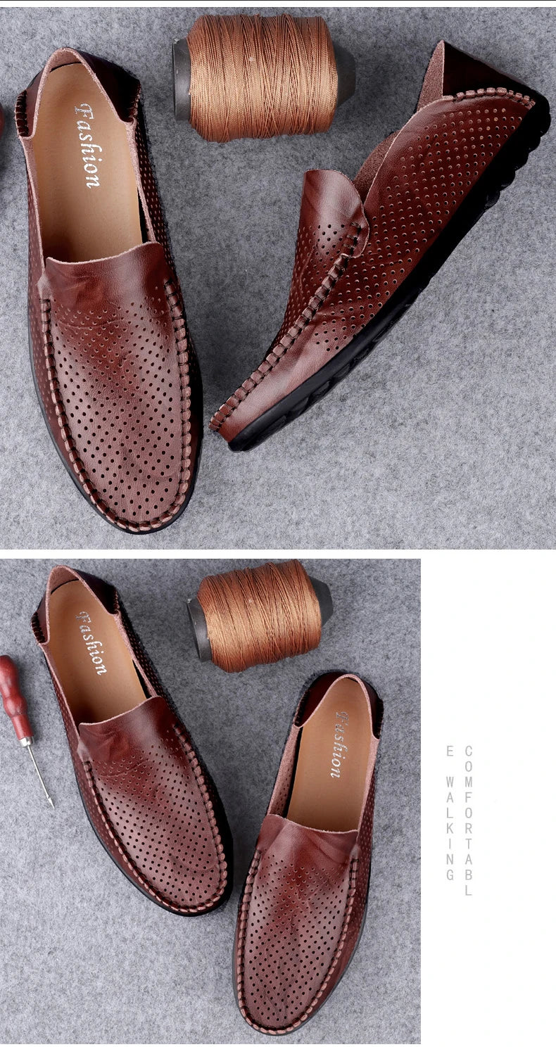 Summer Genuine Leather Shoes Men Comfortable Mesh Men Loafers Casual Shoes Men Flats Hot Sale Driving Shoes Moccasins Plus Size