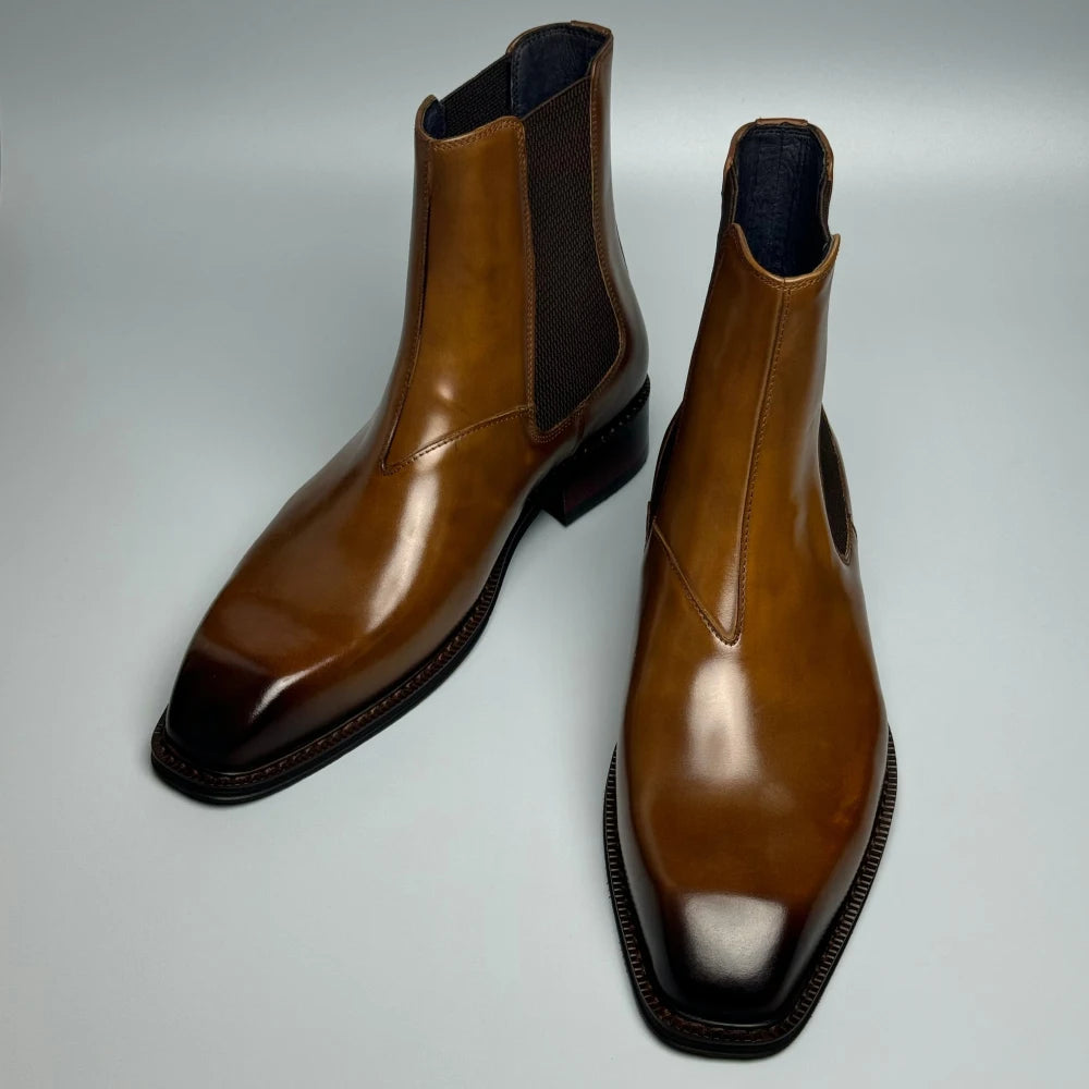 Retro Genuine Leather Men's Chelsea Boots - Premium Business Formal Trendy Boots Black/Brown