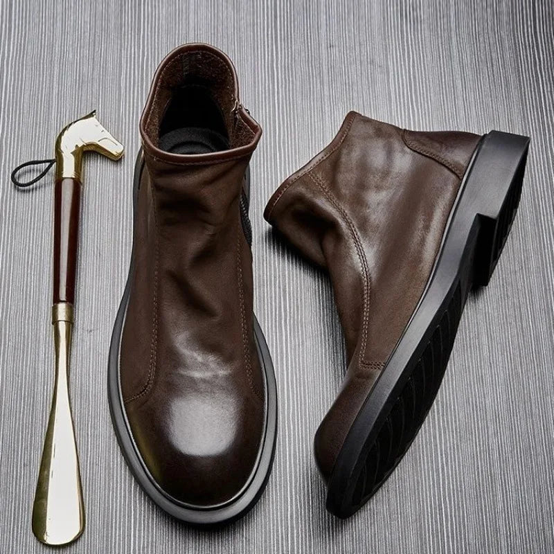 Man's Retro Leather Chelsea High-Top Boots