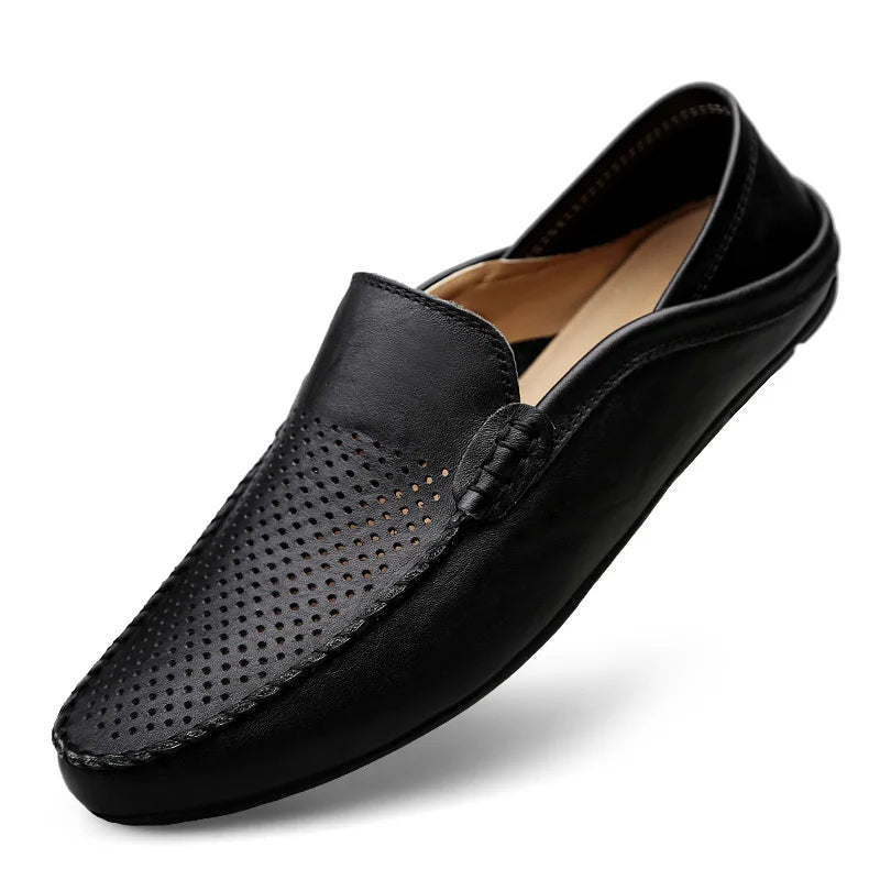 Leather Moccasins, Breathable Slip on Boat Shoes for Men