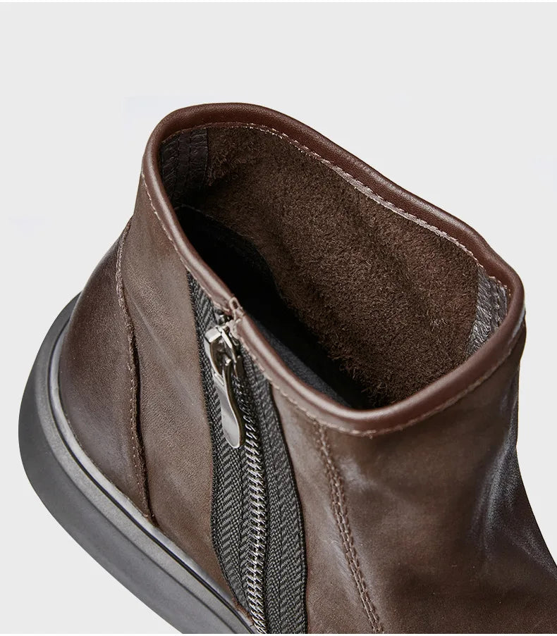 Warm Mens Genuine Leather Boots Retro British Trend Luxury Handmade Quality 2024 Winter Black Cow Suede Wedding Party Shoes Man