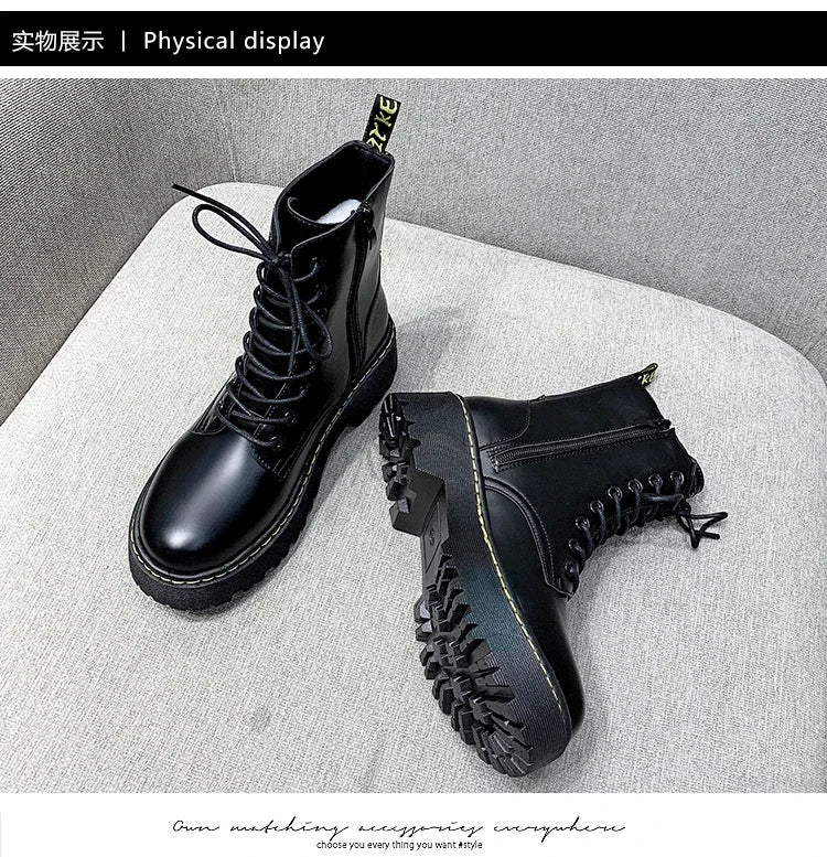 New Mid Calf Boots Women Winter Fashion Lace-up Ladies Chelsea Zipper Botas Mujer Boots Sports Platform Heel Ladies Shoes