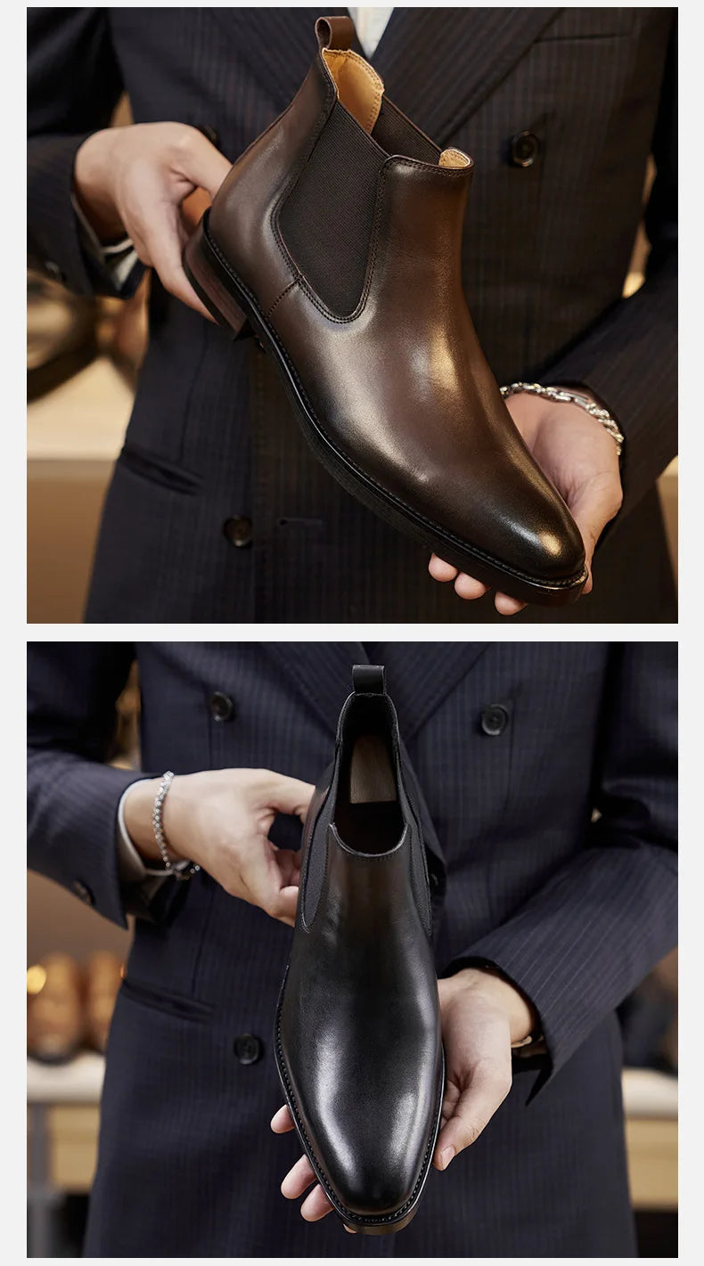Retro Elegant Mens Chelsea Boots Luxury Genuine Leather Handmade Comfortable Quality British Style Ankle Wedding Party Shoes Man