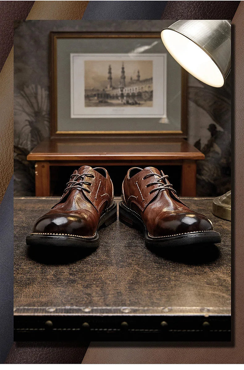 Lace-Up Men Shoes Men Dress Shoes Autumn Spring Summer Cowhide Men Flats Fashion High Quality Genuine Leather Casual Shoes Men
