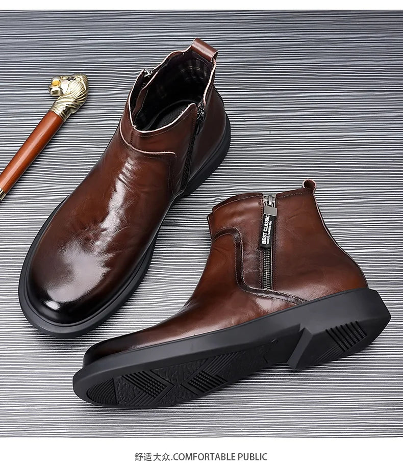 men fashion wedding party dress chelsea boots black brown original leather shoes cowboy autumn winter boot platform ankle botas