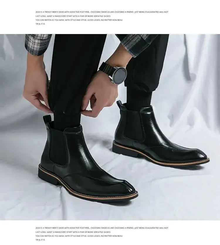 New Brown Chelsea Boots for Men Ankle Business Square Toe Slip-On Mens Boots  Size 38-45