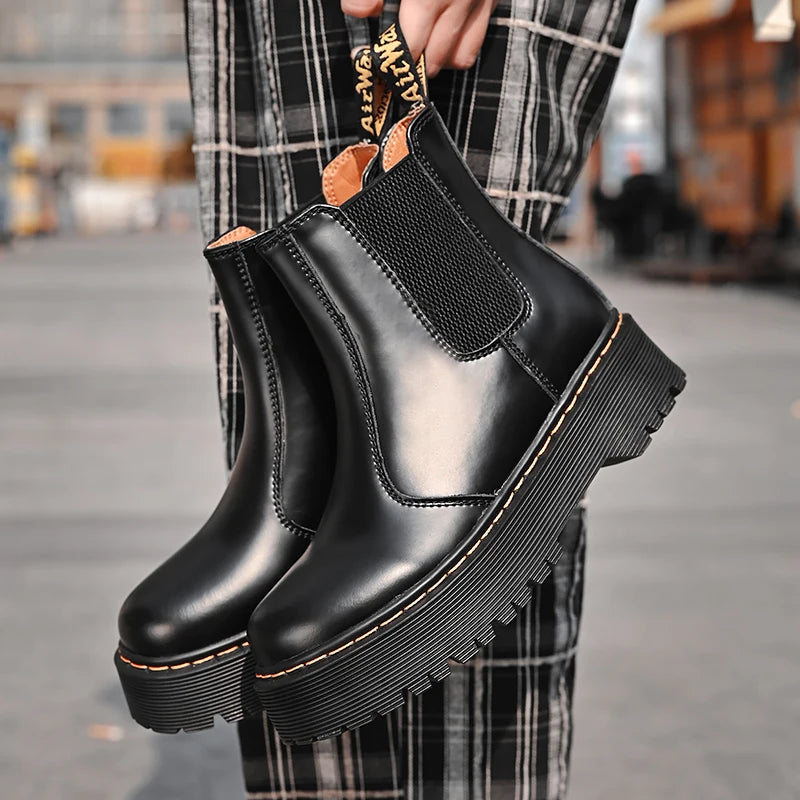 Women Retro Leather Chelsea High-Top Boots