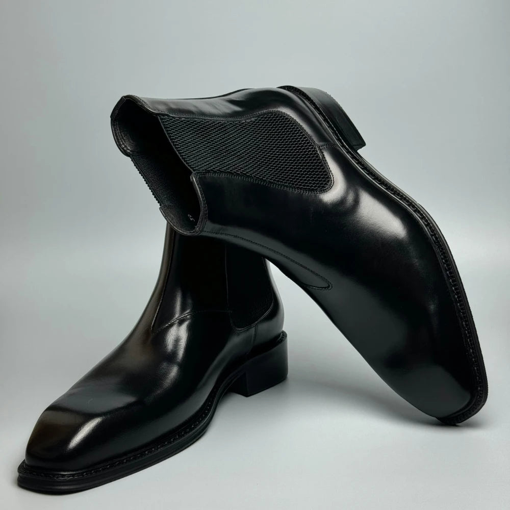 Retro Genuine Leather Men's Chelsea Boots - Premium Business Formal Trendy Boots Black/Brown