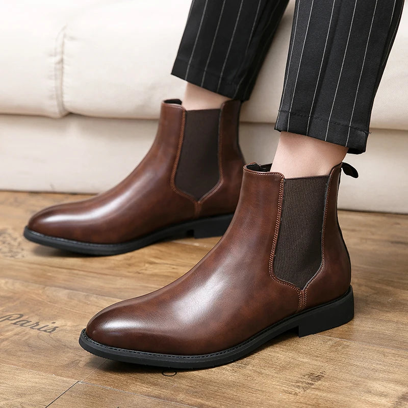 Designer Brand Men's High Top Ankle Boots Winter Plush Men's Leather Casual Shoes Interview Commuter Banquet Dress Boots