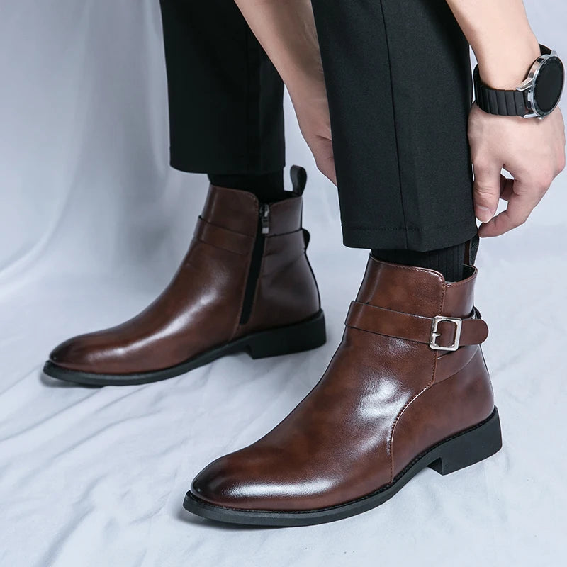 Fashionable Simple Atmospheric Leather Boots Business and Leisure Chelsea Men's Boots Leather Soft Versatile High Top Men Shoes