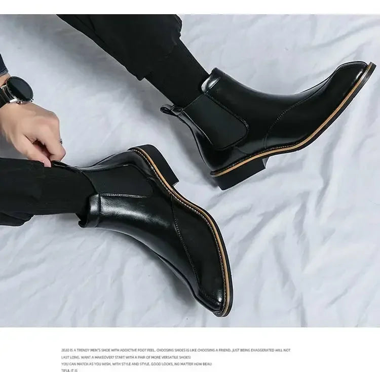 New Brown Chelsea Boots for Men Ankle Business Square Toe Slip-On Mens Boots  Size 38-45