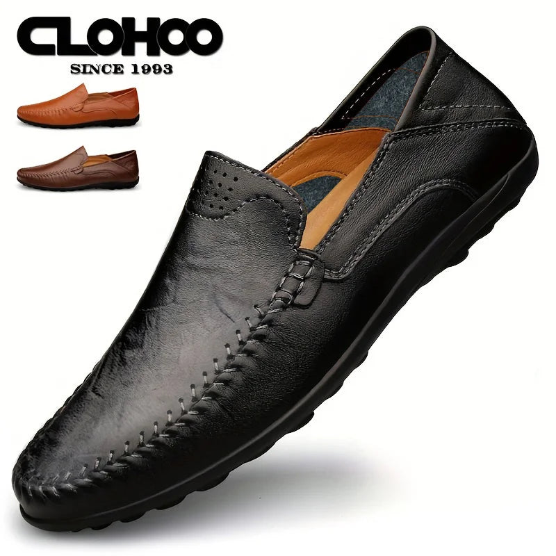 CLOHOO Leather Stitching Comfortable Shoes for Men