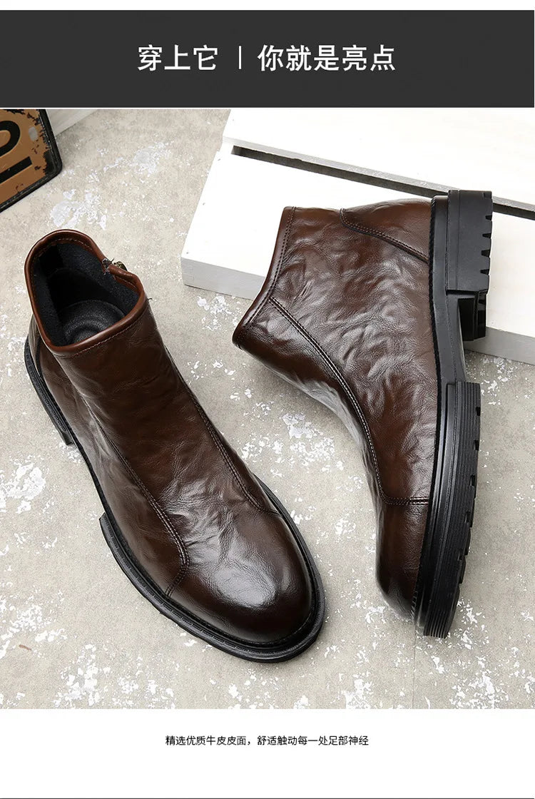 Genuine Leather side-zip Chelsea Boots for Men