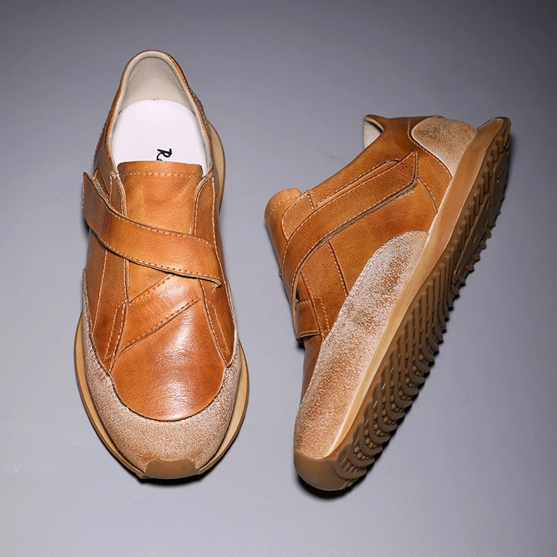 Handrafted Men's Forrest Gump Shoes Retro Casual Shoes Calf Leather Mens' Sneakers Hook /Loop Magic Shoes Can Take You Anywhere