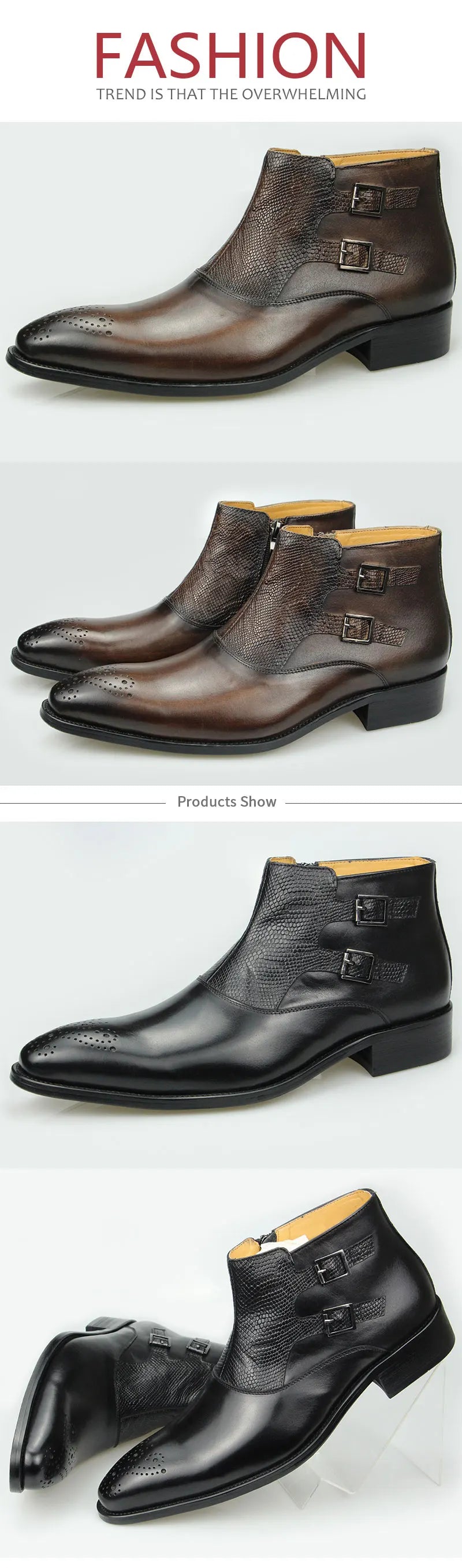 New Mens Ankle Leathe Shoes Zipper Luxury Boots Safety Formal Fashion Designer Shoes Big Size 39 To 46 Black & Coffee Cowhide
