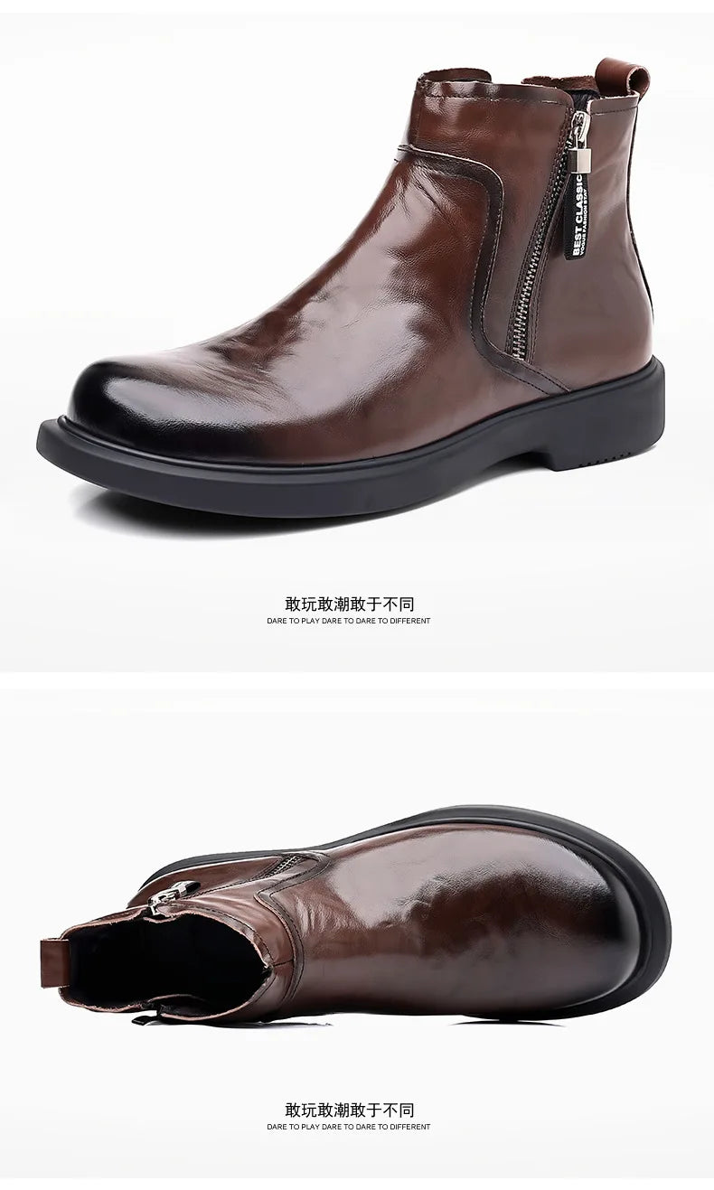 men fashion wedding party dress chelsea boots black brown original leather shoes cowboy autumn winter boot platform ankle botas