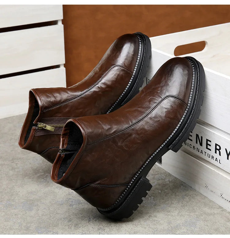 Genuine Leather side-zip Chelsea Boots for Men