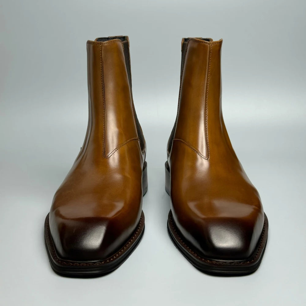 Retro Genuine Leather Men's Chelsea Boots - Premium Business Formal Trendy Boots Black/Brown