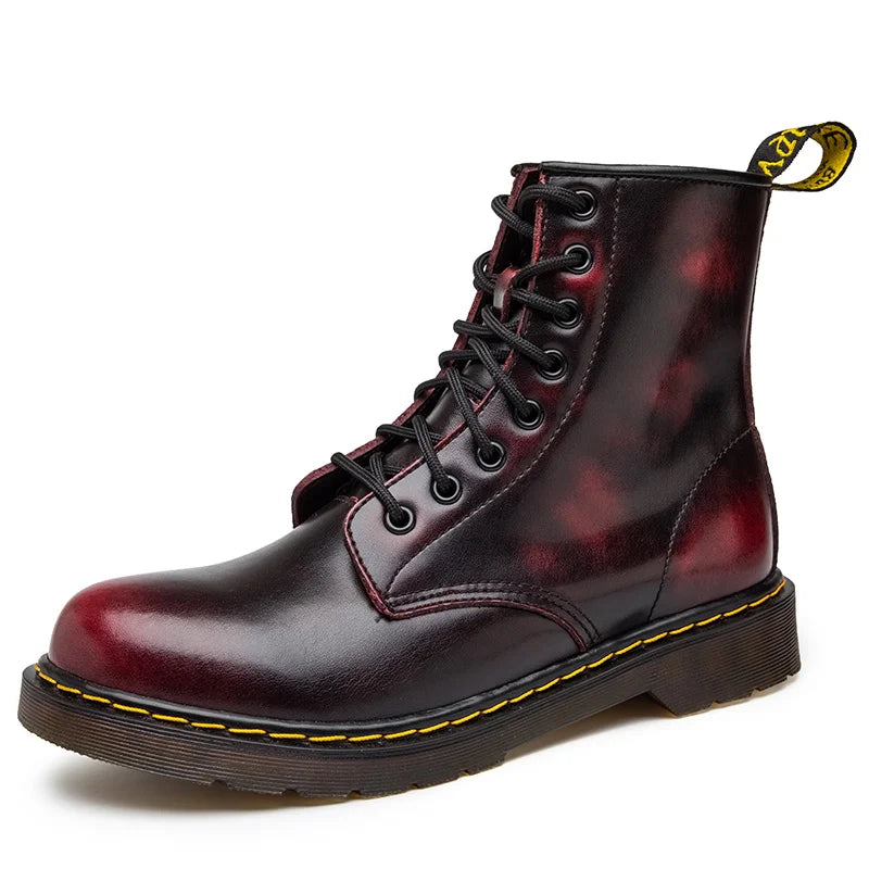 Men's high-top boots, high-quality women's leather shoes, outdoor 8-hole sports shoes, men's lace-up ankle boots, couple 35-48