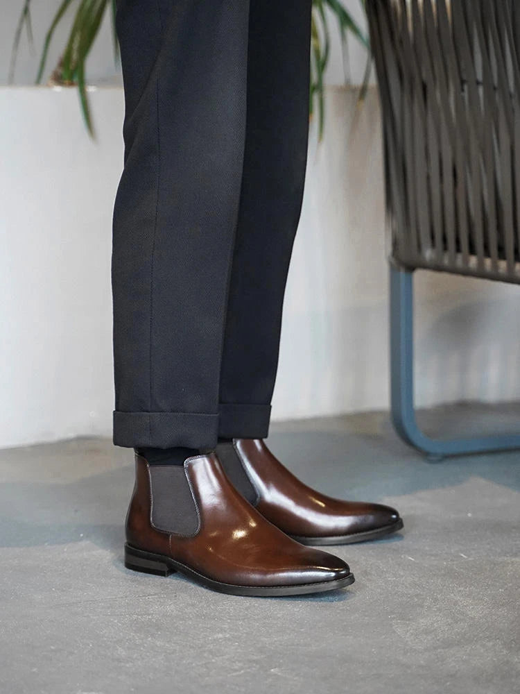 New Chelsea Boots Men Shoes PU Brown Fashion Versatile Business Casual British Style Street Party Wear Classic Dress Ankle Boots