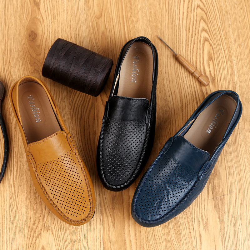 Leather Moccasins, Breathable Slip on Boat Shoes for Men