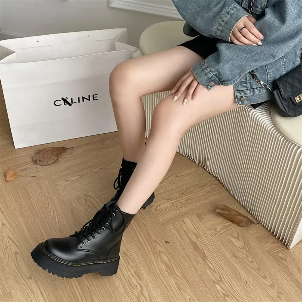 New Women Motorcycle Boots Casual Shoes Woman Leather Minimalist Classic Punk Female Goth Shoes Platform Boots Women Botas Mujer