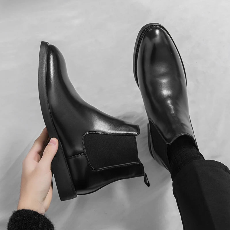 Men's Chelsea Boots Casual Ankle Boots Slip on Leather Walking Shoes for Men Fashion Winter Boots 2025 New Non-Slip Casual Shoes