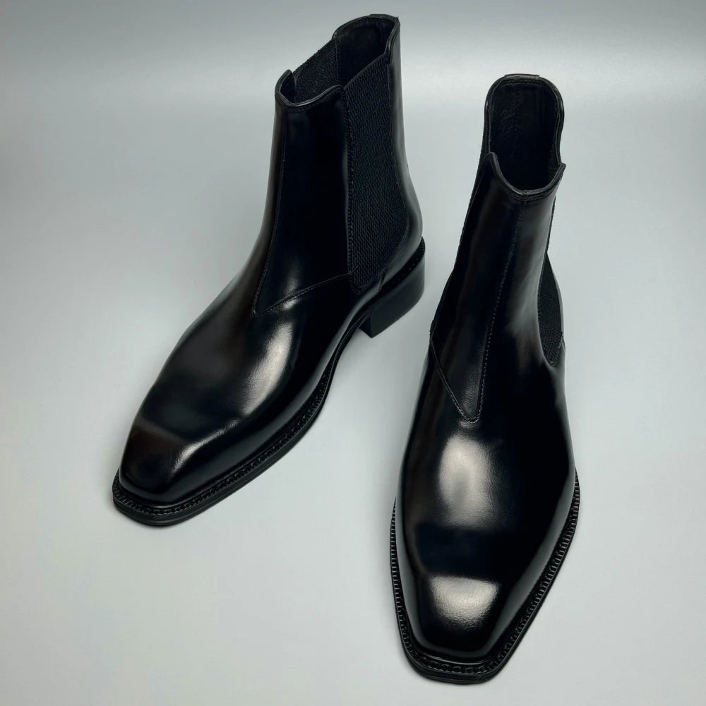 Retro Genuine Leather Men's Chelsea Boots - Premium Business Formal Trendy Boots Black/Brown