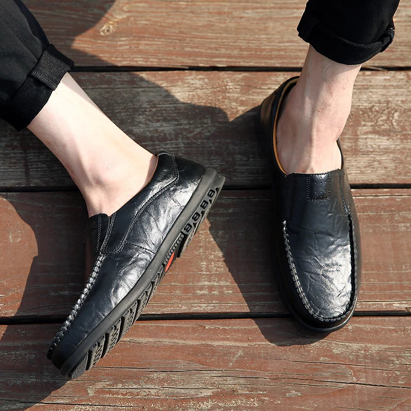 New large size men's leather shoes 100% cowhide fashion thick sole leisure sports business casual shoes men sneakers bean shoes