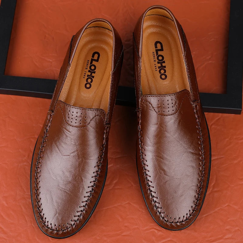 CLOHOO Leather Stitching Comfortable Shoes for Men