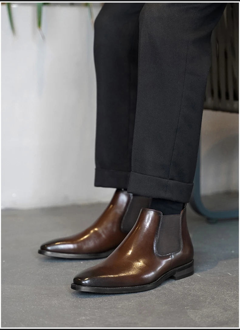 New Chelsea Boots Men Shoes PU Brown Fashion Versatile Business Casual British Style Street Party Wear Classic Dress Ankle Boots