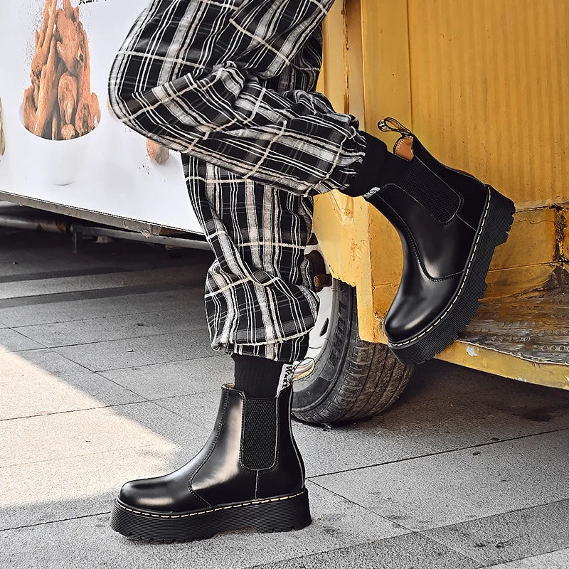 Women Retro Leather Chelsea High-Top Boots