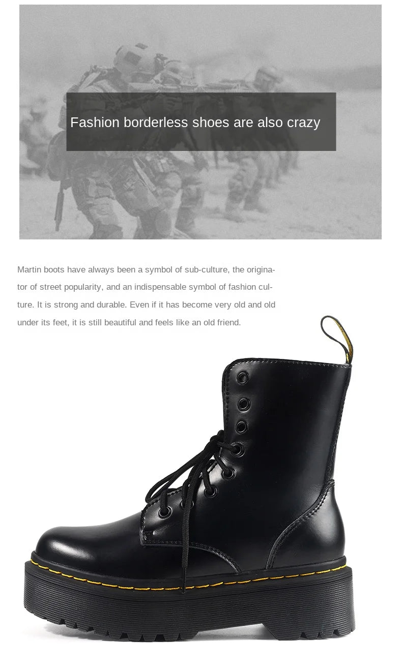 British Punk Style 8-Hole Motorcycle Boots: 2-Way Wear Chunky Platform with Front Zipper - Fashion Unisex All-Season Boots for