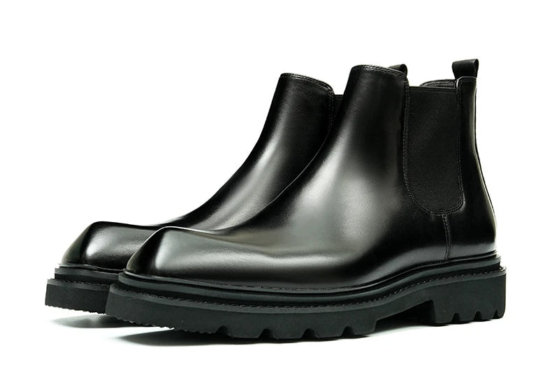 Retro Mens Genuine Leather Boots Luxury Quality Handmade British Trend Platform Ankle Fashion Black Chelsea Business Shoes Man