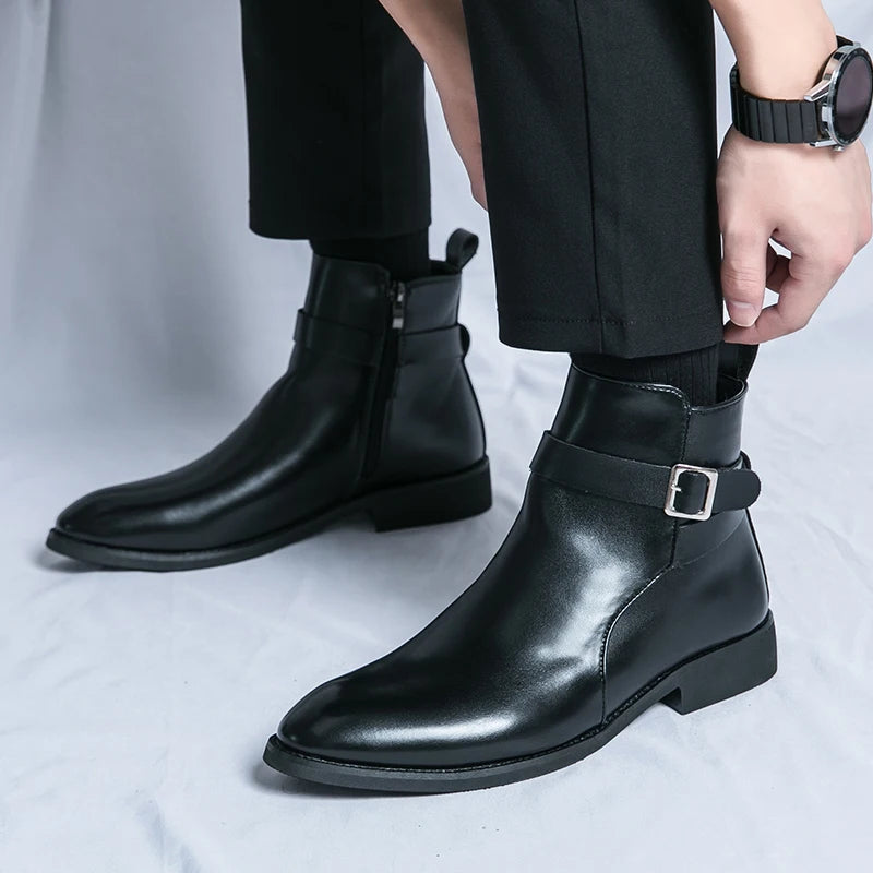 Fashionable Simple Atmospheric Leather Boots Business and Leisure Chelsea Men's Boots Leather Soft Versatile High Top Men Shoes