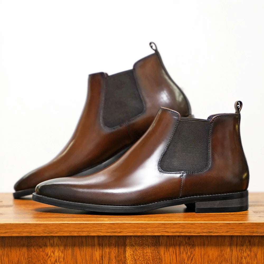 New Chelsea Boots Men Shoes PU Brown Fashion Versatile Business Casual British Style Street Party Wear Classic Dress Ankle Boots