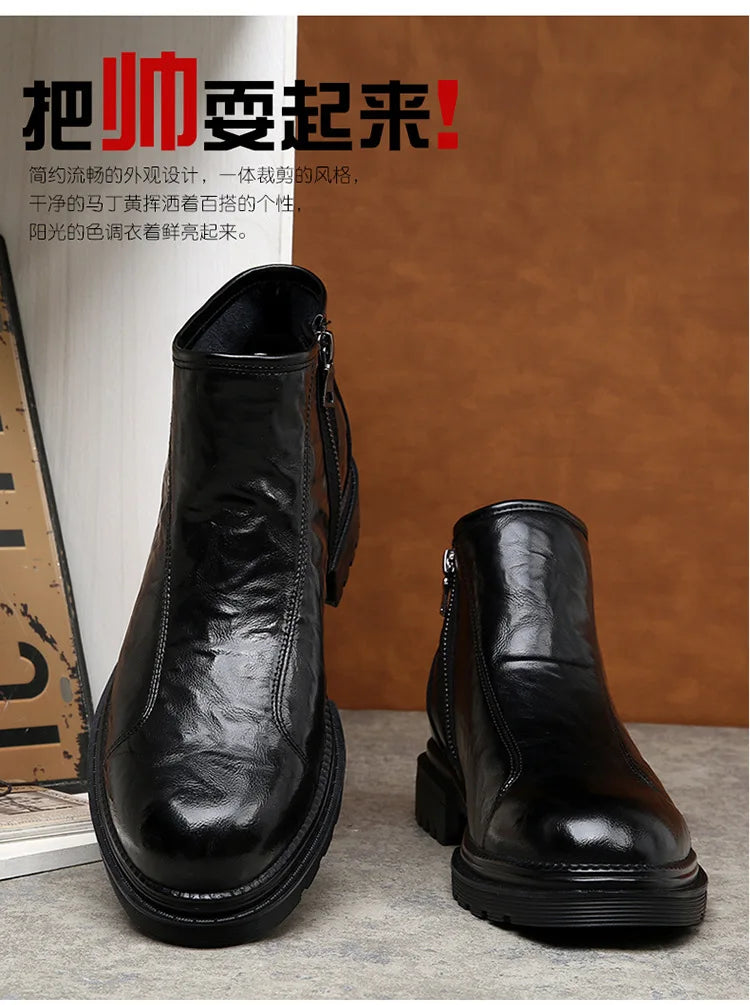 Genuine Leather side-zip Chelsea Boots for Men