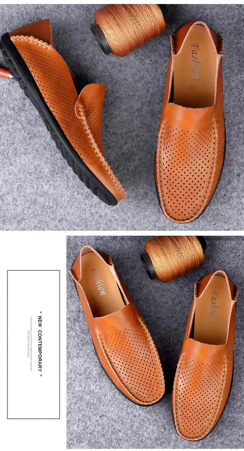 Summer Genuine Leather Shoes Men Comfortable Mesh Men Loafers Casual Shoes Men Flats Hot Sale Driving Shoes Moccasins Plus Size