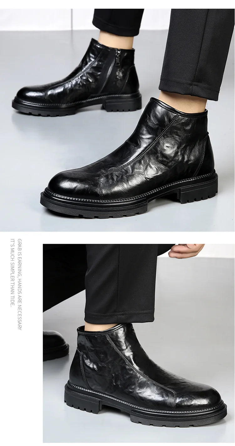 Genuine Leather side-zip Chelsea Boots for Men