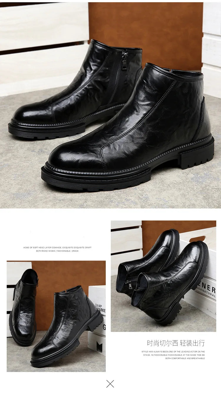 Genuine Leather side-zip Chelsea Boots for Men