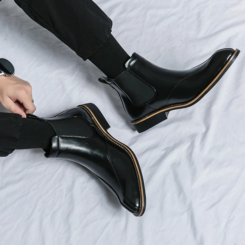 Men's high top leather boots anti slip outdoor leisure motorcycle men's shoes