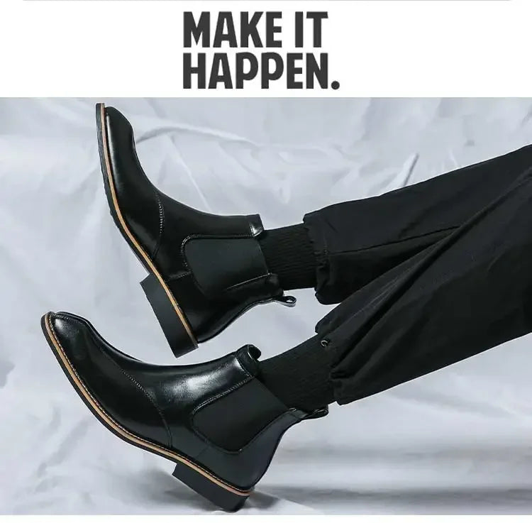 New Brown Chelsea Boots for Men Ankle Business Square Toe Slip-On Mens Boots  Size 38-45